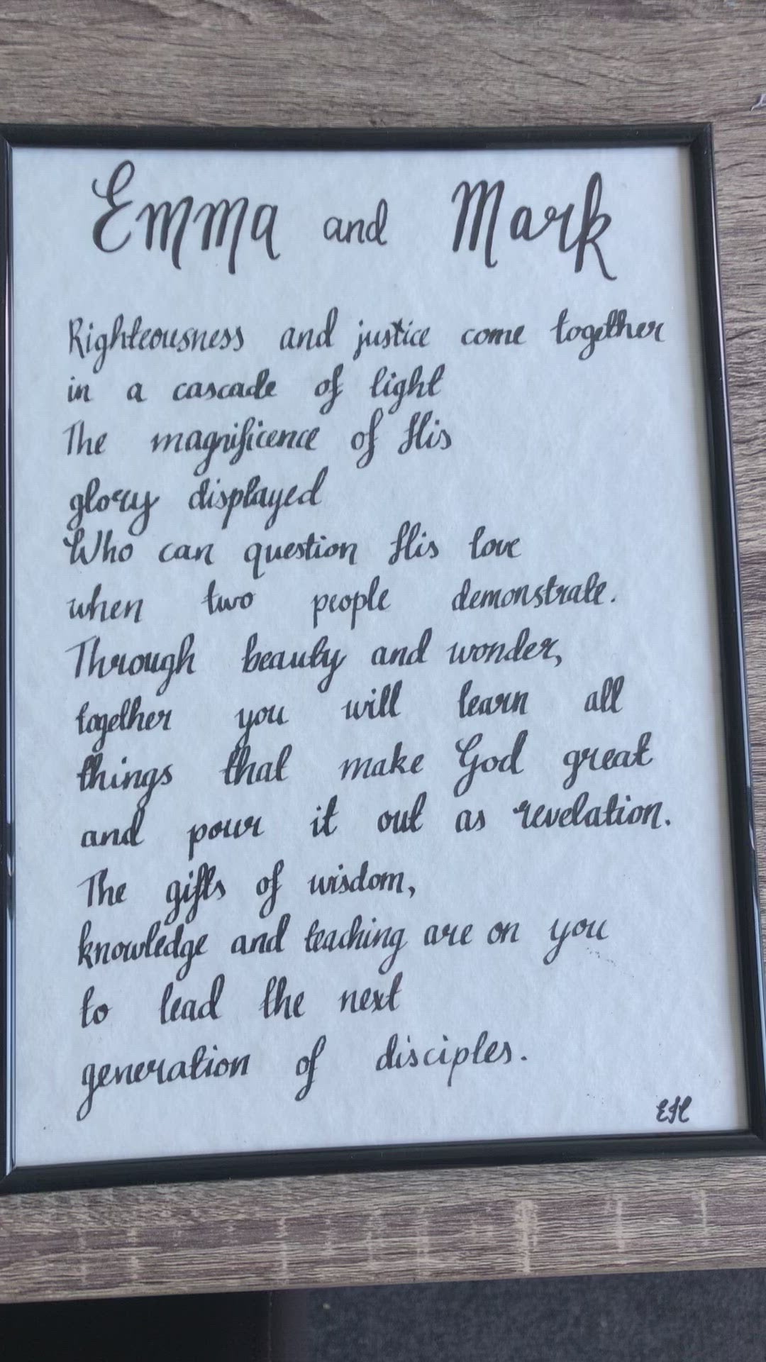 Christian Prophetic poem hand calligraphied and made for engagement gift 